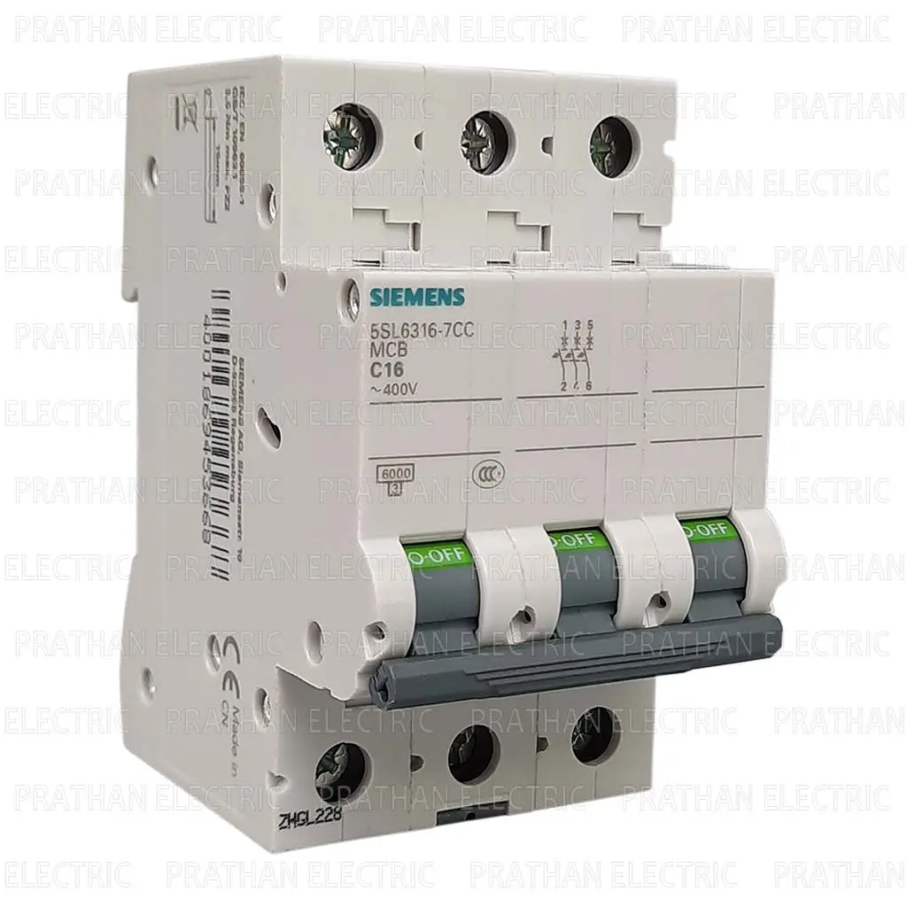 Interruptor automático 400V 6kA, 3 polos, C, 16A SIEMENS (5SL6316-7CC)