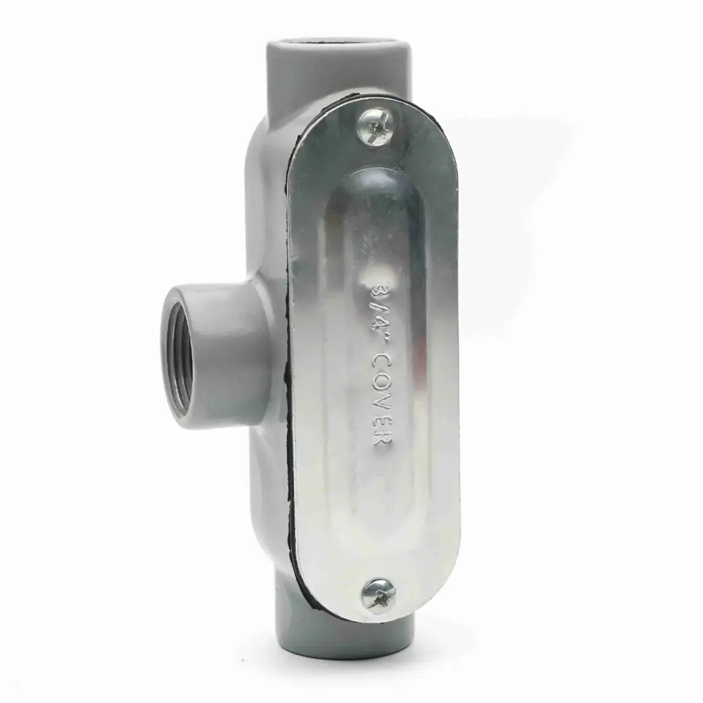 Condulet tipo T serie 3 con tapa, para tubo conduit de pared gruesa, de 31.7 mm (1 1/2") de diametro.